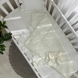 Păturica din bumbac satinat cu fundiță inclusă pentru bebeluși - Deluxe Milky